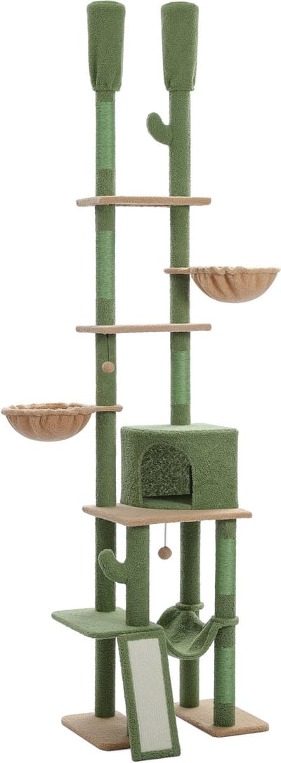 Kattenu DoubleTower - Hoge Krabpaal Plafond - Krabpaal Tot Plafond - Katten Krabpaal Voor Katten - Groen