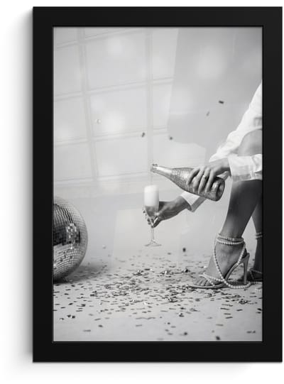Poster in lijst - Fotolijst 20x30 cm - Posters - Feestelijk - Champagne - Discobal - Posterlijst zwart - Decoratie - Wanddecoratie woonkamer - Muurdecoratie slaapkamer