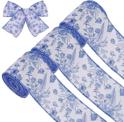Dailygoods- Polyesterband 15 yard - Draadversterkt - Bloemenpatroon - 1/2 inch breed - Vintage - Decoratief gebruik - Lint