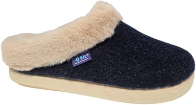 Q Fit Roan Blauwe Vilten Open Dames Pantoffels - Blauw - 37
