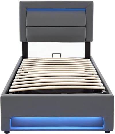 Gotagee Gestoffeerd bed Eenpersoonsbed Opbergbed Multifunctioneel bed Vlak bed Volwassenenbed Jongerenbed Met LED-verlichting Met USB-oplaadpoort en draadloze oplaadpoort Bed met opbergruimte Met hydraulische opbergruimte Bed zonder matras 90x190cm