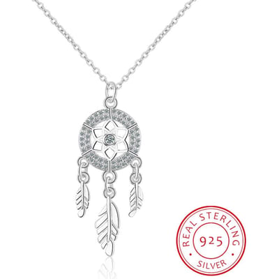 925 Sterling Zilver Dromenvanger Veer Bedel Ketting Hanger Zilveren Dromenvanger Hanger Statement Choker Ketting Gtlx487 white