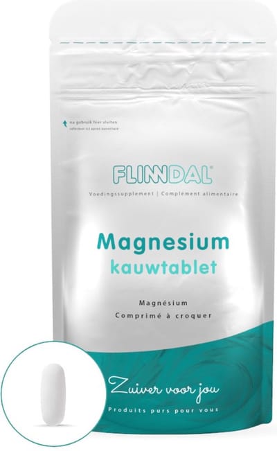 Flinndal Magnesium Kauwtablet - Voor Vermoeidheid, Spieren en Zenuwen - 30 Stuks