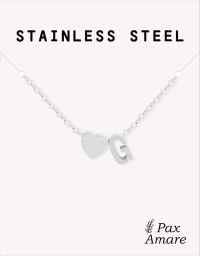 Letter G Ketting Zilverkleurig - Stainless Steel - Initiaal & Hartje Hanger - Initialen Ketting op Cadeau Kaartje - Pax Amare