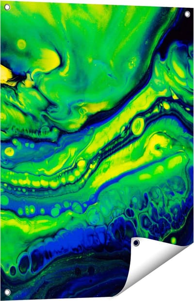 Gards Tuinposter Abstracte Kunst Blauw met Groen - 60x80 cm - Tuindoek - Tuindecoratie - Wanddecoratie buiten - Tuinschilderij