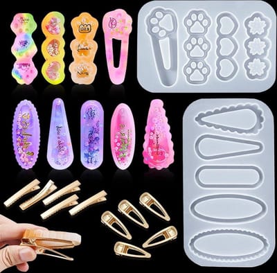 Shaker Haarspeld Hars Mallen Quicksand Hair Clips- 12 Stuk Silicone Mal voor DIY Sieraden Gieten