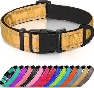 Reflecterende Hondenhalsband, Hondenriem van Zacht Neopreen, Ademend Nylon, Verstelbaar voor Extra Grote Honden, XS, Khaki