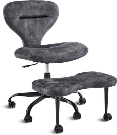Bureaustoel kleermakerszit - Grijze velvet meditatiestoel - Verstelbare hoogte - Uitschuifbare voetensteun - 14,5 kg - Kantoor en thuis - 67x80x84cm - Grijs