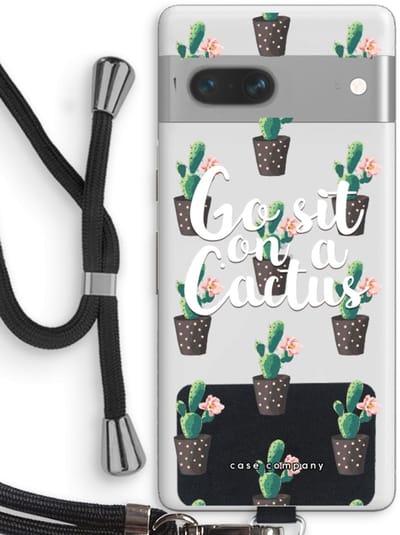 Case Company® - Hoesje met koord geschikt voor Google Pixel 7 hoesje met Koord - Cactus quote - Telefoonhoesje met Zwart Koord - Bescherming aan alle Kanten en Over de Schermrand