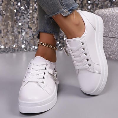 Damesmode Sneakers Goud Zilver Lage Top Casual Sportschoenen Dames Metalen Decor Comfortabele Antislip Wandelschoenen Plus Size 42 black
