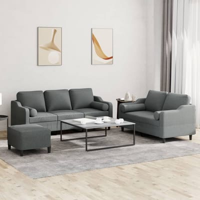 vidaXL - 3-delige - Loungeset - met - kussens - stof - donkergrijs