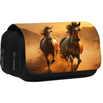 Dubbellaags etui dier paard paard 3D kleurendruk basisschool en middelbare school kinderen etui schrijfwaren tas