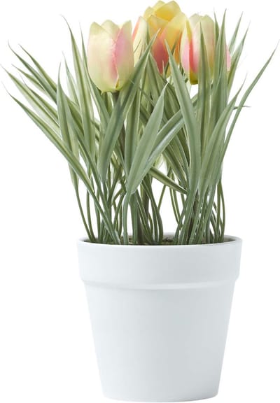 Homescapes kunstbloemen tulpen in witte pot 22 cm hoog, roze