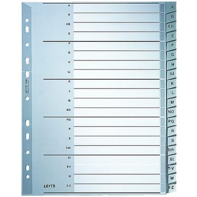 Leitz 1260 Register Din A4 Bovenbreedte A-Z Polypropyleen Grijs 20 Tabbladen 12600000
