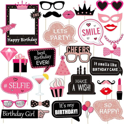 Verjaardag Foto Props - Feestaccessoires Set - Feestelijke Foto's - 31-delige Set - XL - Hot Pink