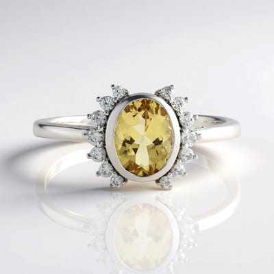 Cavill - Elegante Zilveren Ring - 0 93 ct Gele Beryl Ovaal - 925 Sterling Zilver Geplatineerd - Braziliaanse Edelsteen met Zirkon