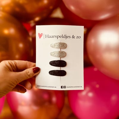 Haarspeldjes Lott setje 6 - glitters - klikklakspeldje - zwart - zilver - kerst - feestdagen - 3 cm speldjes