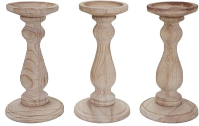 Set van 3 kandelaars T361, kandelaar, shabby-look vintage hoogte 24cm ~ naturel bruin