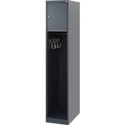 Brandweerkluis C+P Evolo Youngster, 1 vak, zonder helmhouder, vloerglijders, B 300 x D 500 x H 1530 mm, RAL 7016 antracietgrijs
