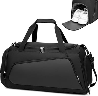 Duurzame waterdichte sporttas met natte vakken en schoencompartiment, opvouwbare weekendtas voor mannen en vrouwen, ideaal voor sport en reizen (40L, zwart)