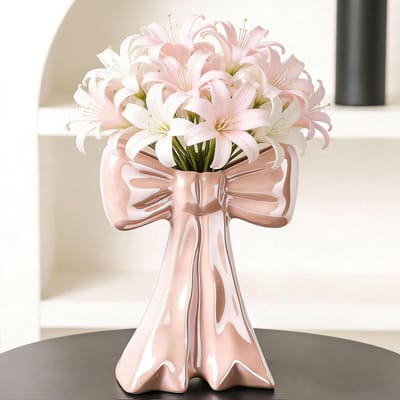 Roze Strikvaas - Keramische Vintage Vaas voor Pampasgras & Bloemen