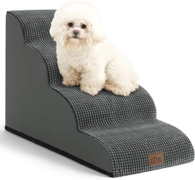 Hondentrap, huisdiertrap voor bed, bank en stoel, kattenhelling met wasbare overtrek en antislip onderkant, licht (Donkergrijs, 40x72x50cm, 4)