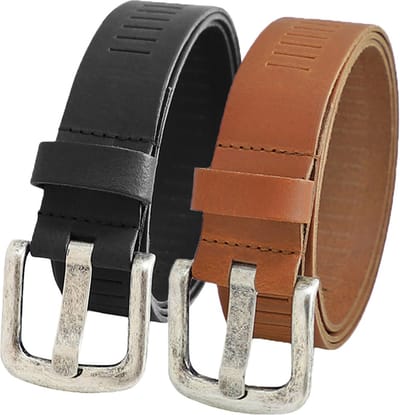 Landley Leren Geperforeerde Riemen Voordeelset - Duopack met 2 riemen - Breedte 4 cm - Dames en Heren - Echt Leer - Zwart en Cognac - Lengte totaal 105 cm / Riemmaat 85