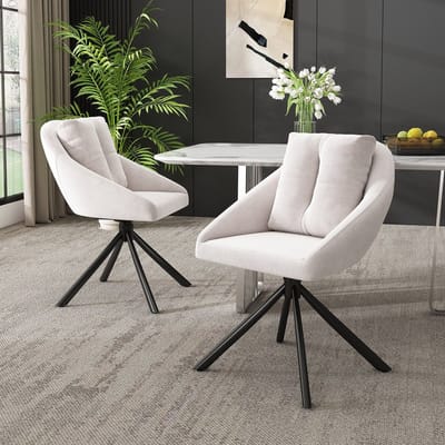 Sweiko Eetkamerstoel - Set van 2 - Velvet - 360° draaibare stoel - Ergonomisch - Beige