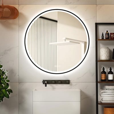 Ronde LED Badkamerspiegel met Zwart Frame en Dimbare Verlichting - 600 mm
