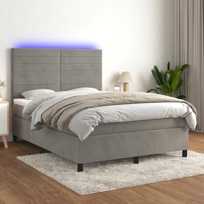 vidaXL - Boxspring - met - matras - en - LED - fluweel - lichtgrijs - 140x200 - cm