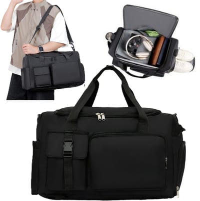 Sporttas - Gym Bag met Schoenenvak en Vochtige Vak - bagagetas grote - Groot Waterdicht - Trainingstas handtas sauna gym – Zwart - LOUZIR