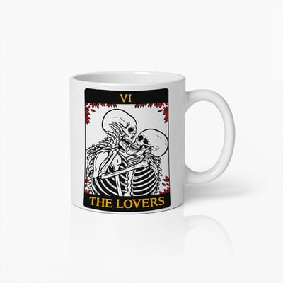 “The Lovers” Skeletten Tarot Mok – Gotisch Romantisch Tarotkaart Ontwerp – 330 ml Witte Koffiebeker