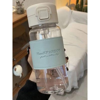 500ml Waterfles met Rietje Pop-Up Deksel Sippy Draagbaar Schattig Plastic Drinkfles Lekvrij Drinkgerei om te Drinken 500ml blauw