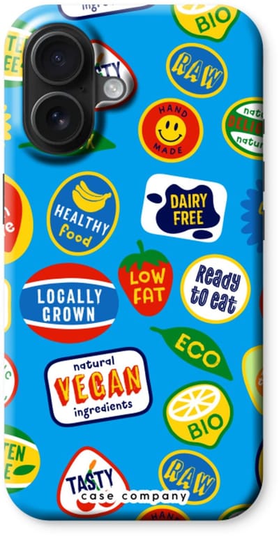 Case Company® - Hoesje geschikt voor iPhone 16 hoesje - Fruitsticker - Tough Case - Maximale Bescherming alle Kanten en Schermrand