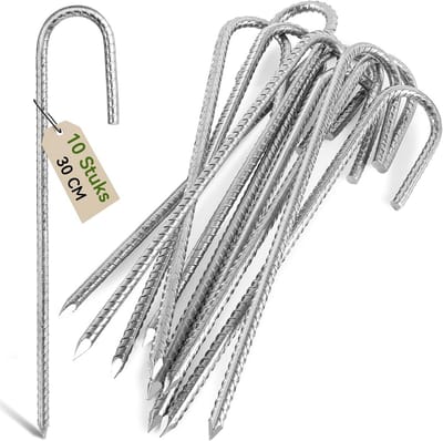 Set van 10 Zware Grondpennen 30 cm voor Trampoline, Tent en Schommel - Verzinkt Staal