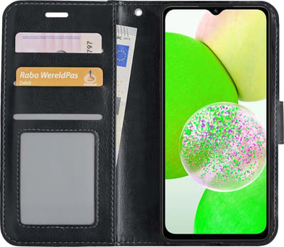 Hoesje Met Pasjeshouder - Geschikt voor Samsung Galaxy A14 - Luxe Bookcase Portemonee - Flip Case - Kunstleer Book Case - Flipcase - Book Cover - Walletcase - Portemonneehoes - Zwart