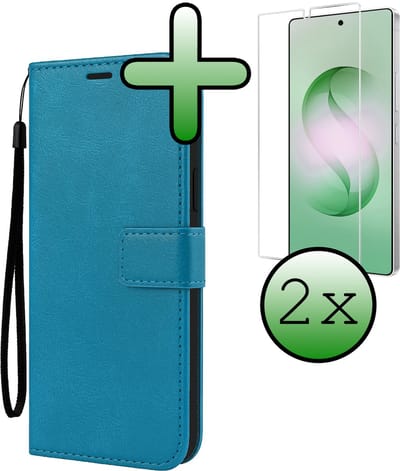 Hoesje Met 2x Screenprotector - Geschikt voor Samsung Galaxy S26 Ultra - Luxe Pasjeshouder - Bookcase Portemonee - Flip Case - Kunstleer Book Case - Flipcase Hoes - Book Cover - Walletcase - Portemonneehoes - Turquoise