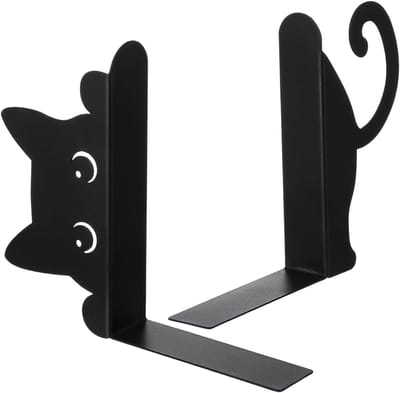 KZQ Boekenplank - 3D-boekenplank - Boekensteunen - Schattige zwarte katten metalen stoppers - Compacte bureauboekenplankset - 2 stuks - Stevige ijzeren structuur - Decoratief opbergrek geschikt voor leesruimtes, kinderkamers en damesbureaus