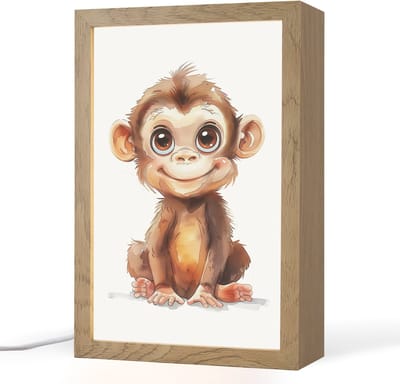 Nachtlampje 20x30 cm - Kinder lampje - Aap - Baby - Jungle dieren - Tafellamp kinderkamer - Slaapkamer lamp - Bedlamp kinderen - Kinderlampje stopcontact - Wandlamp babykamer - Nachtlampjes