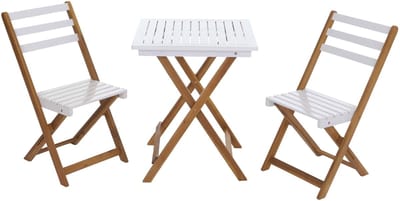 Set MCW-P71, zitgroep loungeset tuin 2x stoel tafel, acaciahout opvouwbaar ~ naturel-wit
