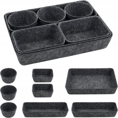 Set van 8 Grijze Vilt Bureau-Organizers voor Kantoor & School