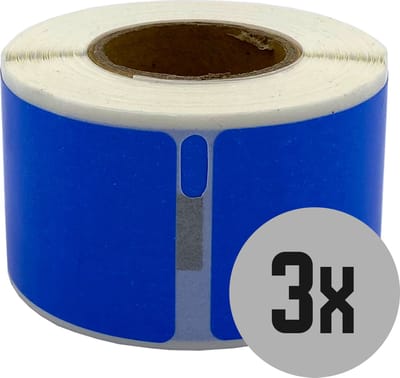 DULA Dymo kompatible Etiketten, S0722370 99010, 28 x 89 mm, Blau, Permanent, 3 Rollen, 130 Etiketten pro Rolle