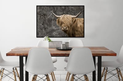 Poster in lijst - Fotolijst 90x60 cm - Posters - Schotse hooglander - Wereldkaart - Koe - Posterlijst zwart - Decoratie - Wanddecoratie woonkamer - Muurdecoratie slaapkamer