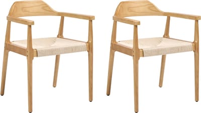 OAKDALE - Eetkamerstoel set van 2 - Lichtbruin/Beige - Rubberhout