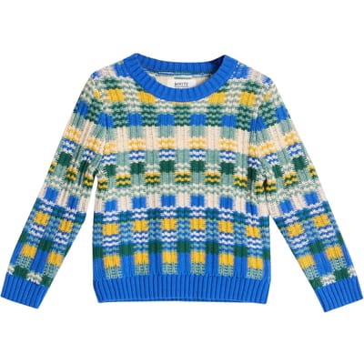 White Stuff Checkerboard Jumper Blue Multi Maat: 3-4 | Truien Outlet | Unisex | Blauw