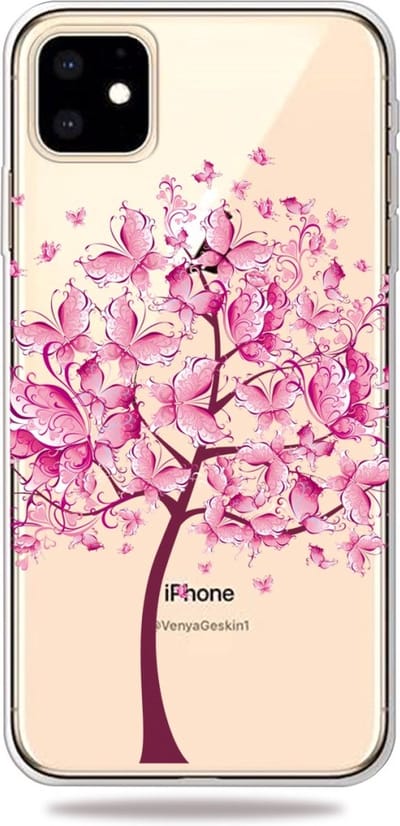 Peachy Warm Flexibel Vlinderboom Vlinders Boom Roze Hoesje geschikt voor iPhone 11 TPU case - Doorzichtig