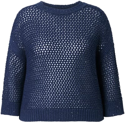 Ulla Popken - Dames - Pullover pailletten oversized ronde hals 3/4-mouwen - Universum - Maat 54+