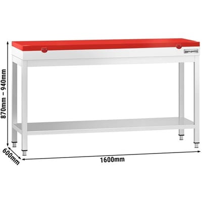 GGM Gastro Edelstahl Arbeitstisch PREMIUM - 1600x600mm - mit Grundboden - inkl. Schneideplatte Rot