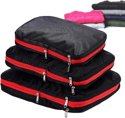 Compressie opbergzakken - Reis organizers - Ruimte maximaliseren - Dubbele ritssluiting - 3 stuks - Zwart