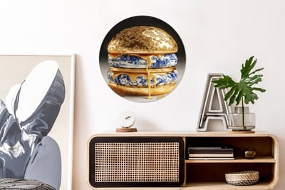 WallCircle - Wandcirkel - Muurcirkel - Delftsblauw - Goud - Burger - Aluminium - Dibond - 60x60 cm - Binnen en Buiten